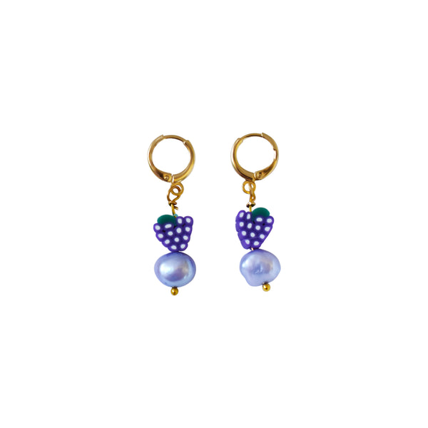 Purple freshwater pearl with grapes huggie earrings | by Ifemi Jewels