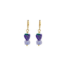 Load image into Gallery viewer, Purple freshwater pearl with grapes huggie earrings | by Ifemi Jewels