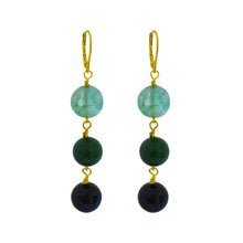 Load image into Gallery viewer, Green Quartz, Green Agate and Black Onyx Yellow Gold vermeil, 9k or 18k Gold Vermeil Earrings, Bloom Collection | by nlanlaVictory