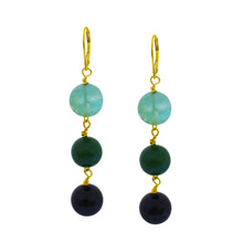 Load image into Gallery viewer, Green Quartz, Green Agate and Black Onyx Yellow Gold vermeil, 9k or 18k Gold Vermeil Earrings, Bloom Collection | by nlanlaVictory