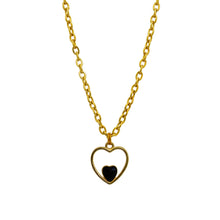 Load image into Gallery viewer, Black heart enamel pendant necklace on 18 inch gold plated chain | by Ifemi Jewels