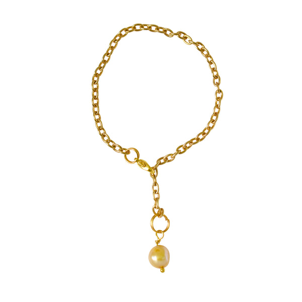 Gold freshwater pearl adjustable bracelet or anklet on gold plated chain | by Ifemi Jewels