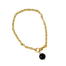 Load image into Gallery viewer, Black Onyx and pearl adjustable bracelet or anklet on gold plated chain | by Ifemi Jewels
