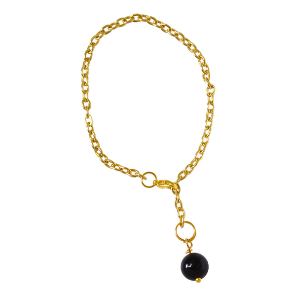 Black Onyx and pearl adjustable bracelet or anklet on gold plated chain | by Ifemi Jewels