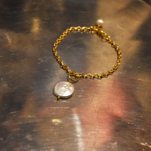 Load image into Gallery viewer, Pearl adjustable bracelet or anklet on gold plated chain | by Ifemi Jewels