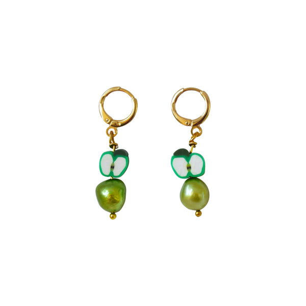 Green apples and green freshwater pearl earrings | by Ifemi Jewels