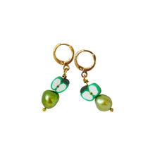Load image into Gallery viewer, Green apples and green freshwater pearl earrings | by Ifemi Jewels