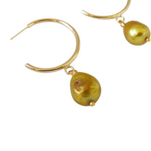 Load image into Gallery viewer, Gold freshwater pearl hoop earrings | by Ifemi Jewels