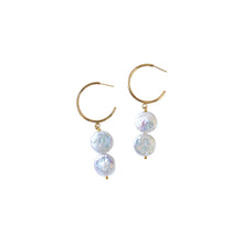 Load image into Gallery viewer, Silver double pearl hoop freshwater pearl earrings | by Ifemi Jewels