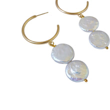 Load image into Gallery viewer, Silver double pearl hoop freshwater pearl earrings | by Ifemi Jewels