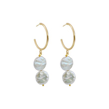 Load image into Gallery viewer, Silver double pearl hoop freshwater pearl earrings | by Ifemi Jewels