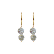 Load image into Gallery viewer, Silver double pearl hoop freshwater pearl earrings | by Ifemi Jewels
