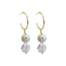 Load image into Gallery viewer, Silver double pearl hoop freshwater pearl earrings | by Ifemi Jewels