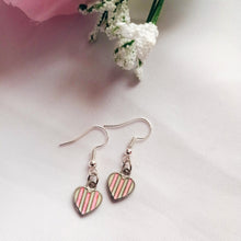 Load image into Gallery viewer, Candy Striped Hearts Earrings, Playing Cards inspired Queen of Hearts | by lovedbynlanla