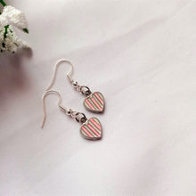 Load image into Gallery viewer, Candy Striped Hearts Earrings, Playing Cards inspired Queen of Hearts | by lovedbynlanla