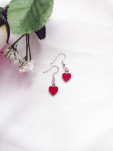 Load image into Gallery viewer, Classic Red Hearts Earrings, Playing Cards inspired Queen of Hearts | by lovedbynlanla
