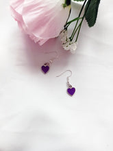 Load image into Gallery viewer, Purple Wisdom Hearts Earrings, Playing Cards inspired Queen of Hearts | by lovedbynlanla