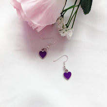Load image into Gallery viewer, Purple Wisdom Hearts Earrings, Playing Cards inspired Queen of Hearts | by lovedbynlanla

