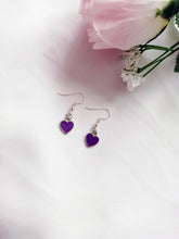 Load image into Gallery viewer, Purple Wisdom Hearts Earrings, Playing Cards inspired Queen of Hearts | by lovedbynlanla