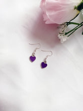 Load image into Gallery viewer, Purple Wisdom Hearts Earrings, Playing Cards inspired Queen of Hearts | by lovedbynlanla