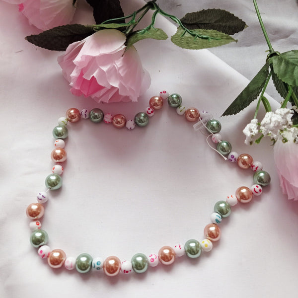 Green Bronze Happy Face emotions Necklace, Beaded Necklace, Faux Pearl necklace | by lovedbynlanla