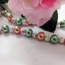 Load image into Gallery viewer, Green Bronze Happy Face emotions Necklace, Beaded Necklace, Faux Pearl necklace | by lovedbynlanla