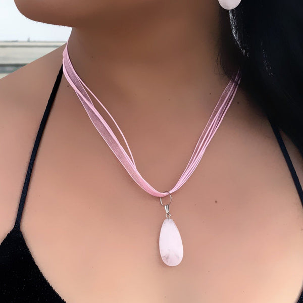 Rose Quartz Necklace, Rose Quartz Pendant, Natural Gemstone Necklace | by nlanlaVictory