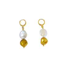 Load image into Gallery viewer, White Coin and Gold Pearl Freshwater Pearl Earrings | by Ifemi Jewels