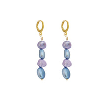 Load image into Gallery viewer, Blue lilac purple freshwater pearl huggie earrings | by Ifemi Jewels