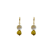 Load image into Gallery viewer, White Coin and Gold Pearl Freshwater Pearl Earrings | by Ifemi Jewels