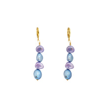 Load image into Gallery viewer, Blue lilac purple freshwater pearl huggie earrings | by Ifemi Jewels