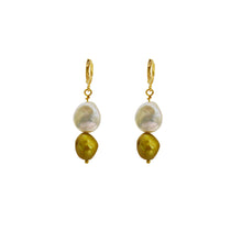 Load image into Gallery viewer, White Coin and Gold Pearl Freshwater Pearl Earrings | by Ifemi Jewels