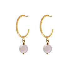 Load image into Gallery viewer, Pink Pearl Hoop Earrings, Faux Pearl Hoop Earrings, Pink Pearl Statement Earrings | by lovedbynlanla