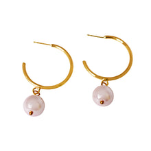 Load image into Gallery viewer, Pink Pearl Hoop Earrings, Faux Pearl Hoop Earrings, Pink Pearl Statement Earrings | by lovedbynlanla