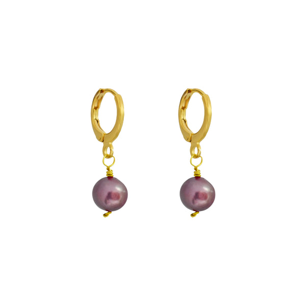 Purple Freshwater Single Pearl Huggie Earrings | by Ifemi Jewels