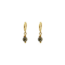 Load image into Gallery viewer, Minimalist faceted bronze pyrite gemstone huggie earrings | by Ifemi Jewels
