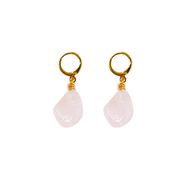 Rose Quartz Gemstone Huggie Earrings | by Ifemi Jewels