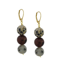 Load image into Gallery viewer, Poppy, Dalmatian &amp; Sesame Jasper Yellow gold vermeil or 9k or 18k gold earrings, Bloom Collection | by nlanlaVictory
