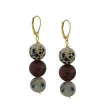 Load image into Gallery viewer, Poppy, Dalmatian & Sesame Jasper Yellow gold vermeil or 9k or 18k gold earrings, Bloom Collection | by nlanlaVictory