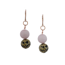 Load image into Gallery viewer, Dalmatian Jasper and Rose Quartz Rose Gold Vermeil, 9k or 18k Rose Gold Earrings, Bloom Collection | by nlanlaVictory