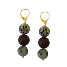Load image into Gallery viewer, Poppy, Dalmatian &amp; Sesame Jasper Yellow gold vermeil or 9k or 18k gold earrings, Bloom Collection | by nlanlaVictory
