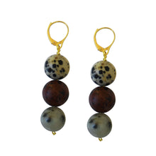 Load image into Gallery viewer, Poppy, Dalmatian & Sesame Jasper Yellow gold vermeil or 9k or 18k gold earrings, Bloom Collection | by nlanlaVictory