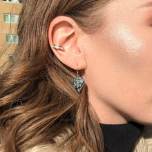 Load image into Gallery viewer, Snowflake Obsidian Drop Earrings, Heart Sterling Silver Drop Earrings, Gemstone Earrings | by nlanlaVictory