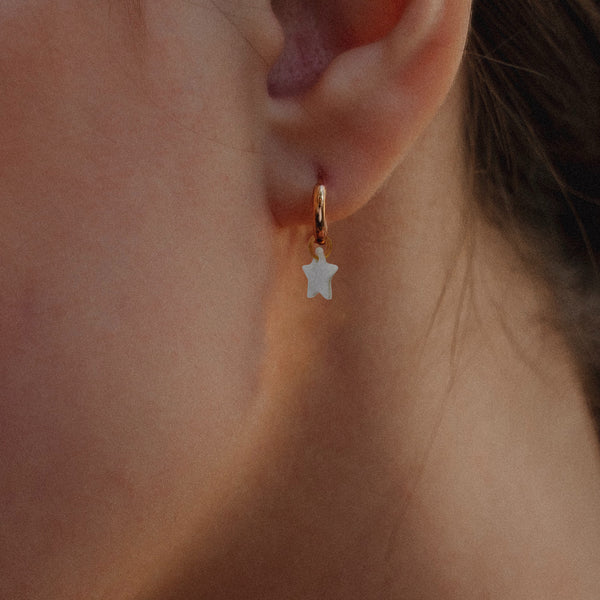 Mother of Pearl Star Huggie Earrings | by Ifemi Jewels