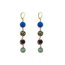 Load image into Gallery viewer, Blue Aventurine, Dalmatian Jasper, Mookaite and Sesame Jasper Yellow gold vermeil or 18k gold earrings | by nlanlaVictory