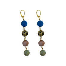 Load image into Gallery viewer, Blue Aventurine, Dalmatian Jasper, Mookaite and Sesame Jasper Yellow gold vermeil or 18k gold earrings | by nlanlaVictory