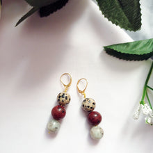 Load image into Gallery viewer, Poppy, Dalmatian & Sesame Jasper Yellow gold vermeil or 9k or 18k gold earrings, Bloom Collection | by nlanlaVictory