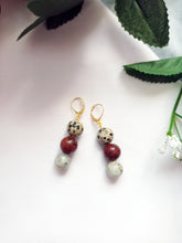 Load image into Gallery viewer, Poppy, Dalmatian & Sesame Jasper Yellow gold vermeil or 9k or 18k gold earrings, Bloom Collection | by nlanlaVictory