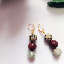 Load image into Gallery viewer, Poppy, Dalmatian & Sesame Jasper Yellow gold vermeil or 9k or 18k gold earrings, Bloom Collection | by nlanlaVictory