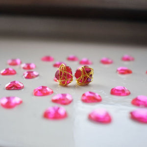 Gold Wire Pink Heart Stud Earrings | by Ifemi Jewels